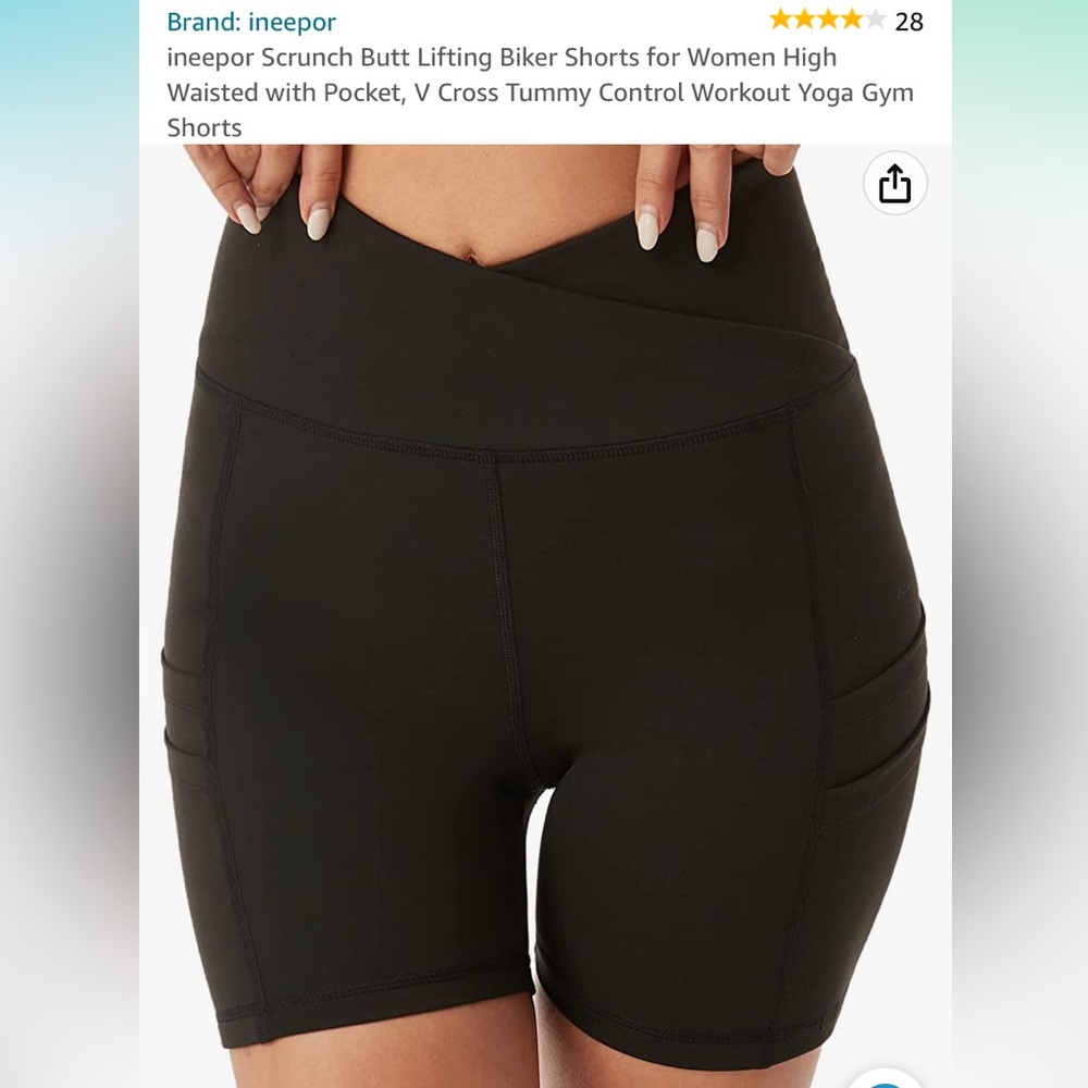 Ineepor | Scrunch Butt Lifting | High Waisted | Biker Shorts | + Pocket